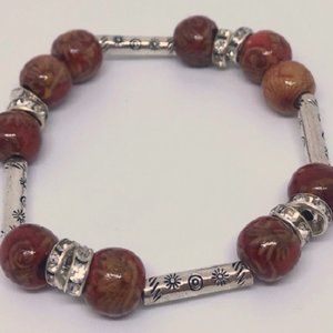 Set of brown and silver charms bracelet for women